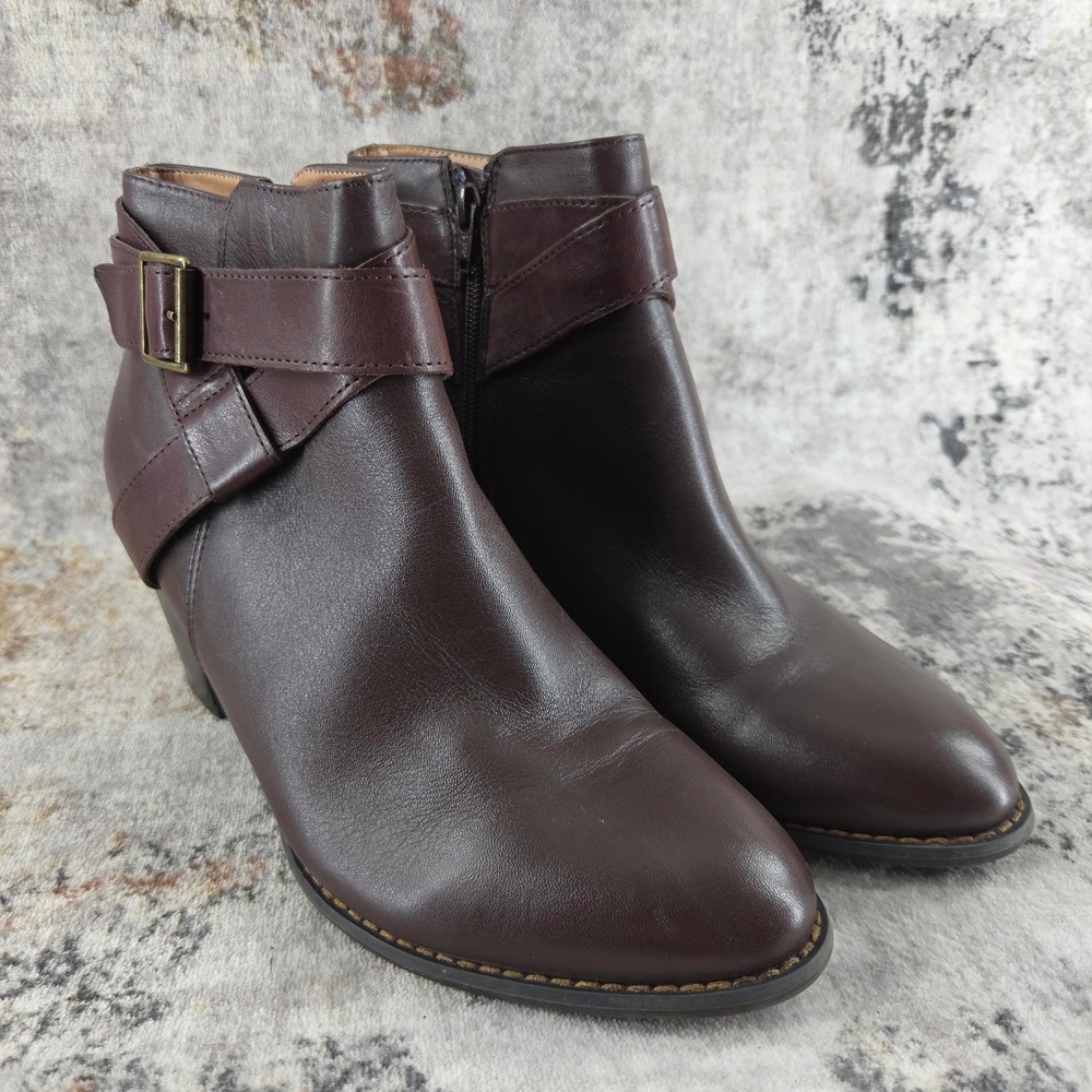 Vionic Upright Trinity Ankle Boots Womens 10 Dark Brown Leather Buckle Strap